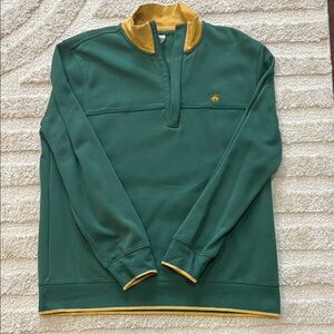 Brooks Brothers Green Quarter-Zip Sweater with Gold Trim